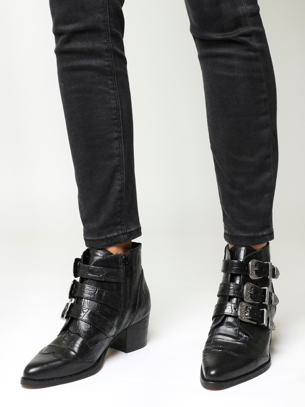 Jagger Multi Buckle Boot
Black Croc Embossed Leather